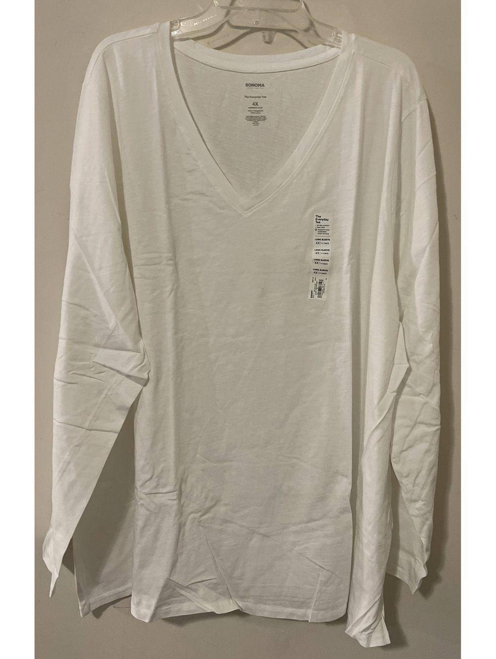 Sonoma Womens 4x White Long Sleeved Vneck Shirt Cotton NWT! A4735